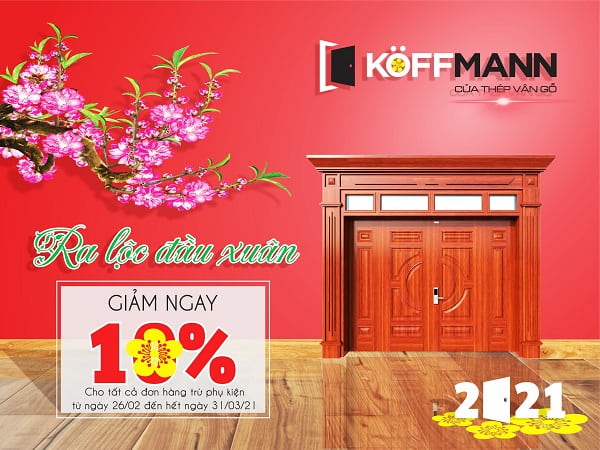 Ưu đãi giảm giá toàn bộ sản phẩm cửa thép vân gỗ Koffmann